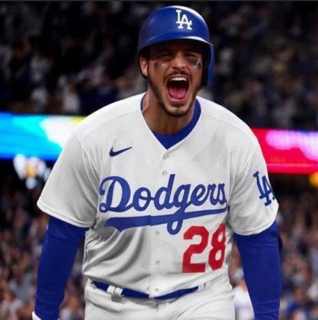 놀란 아레나도가 LA 다저스 유니폼을 입은 걸 합성한 사진. /사진=애프터 홈 플레이트 공식 SNS 갈무리