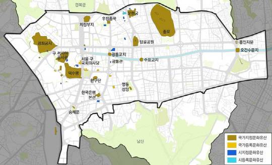 서울 도심 문화유산분포도. [서울시 제공]