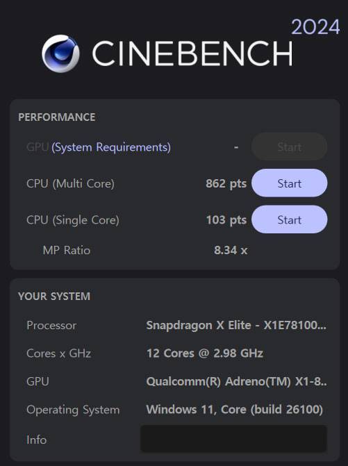 시네벤치 2024(Cinebench 2024) 측정 결과 / 출처=IT동아