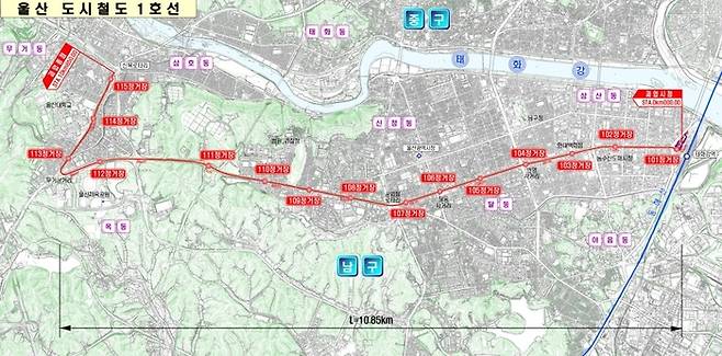 울산도시철도 1호선 노선도. 국토교통부 제공