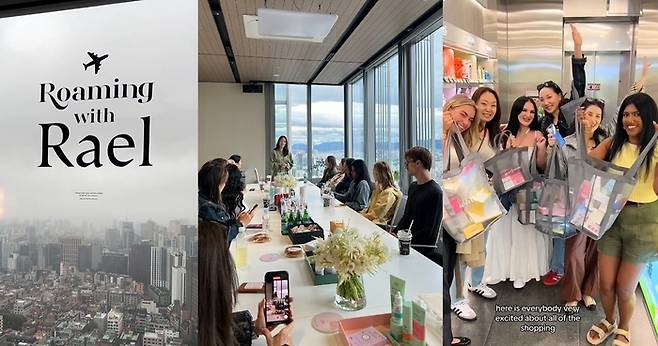 한국에서 진행한 ‘로밍 위드 라엘(Roaming with Rael)’ 투어에 참여한 미국 뷰티 인플루언서들의 모습.