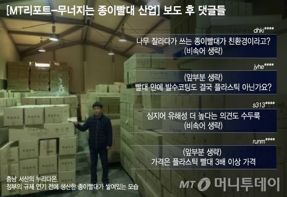[MT리포트-무너지는 종이빨대 산업] 보도 후 댓글들/그래픽=이지혜