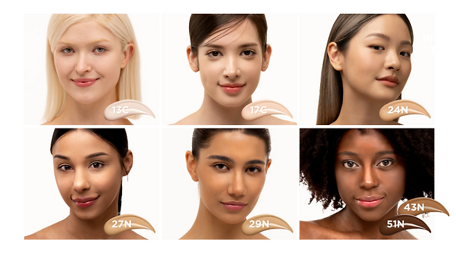 티르티르의 쿠션 파운데이션 광고에는 이제 피부색이 어두운 모델들도 등장한다