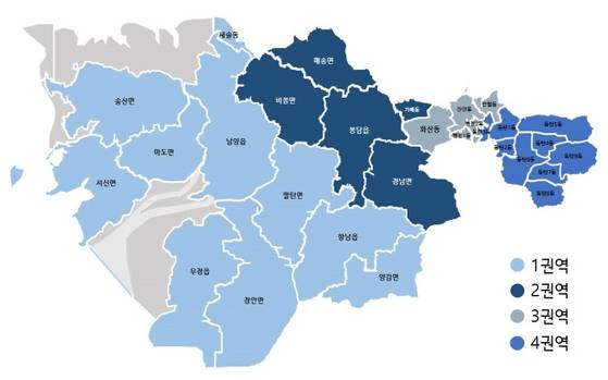 화성특례시 4개 일반구(區) 구획안. 자료 화성시
