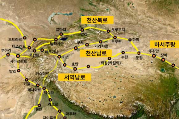 실크로드 '3대 간선도로' 지도. [사진=윤영선]