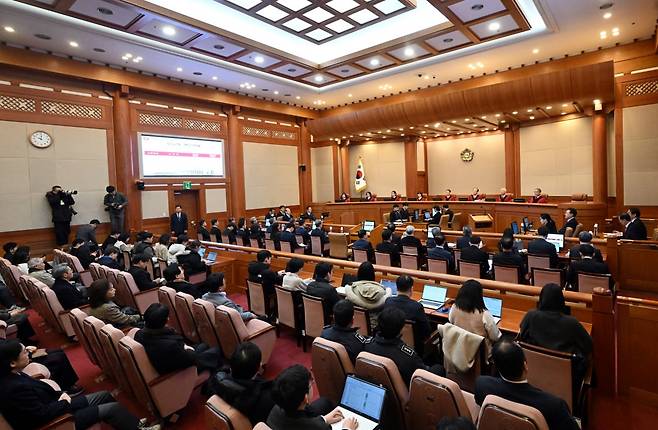 13일 서울 종로구 헌법재판소에서 윤석열 대통령 탄핵심판 8차 변론이 열리고 있다.  /사진=연합뉴스