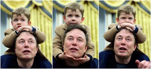 일론 머스크 테슬라 최고경영자가 지난 11일 도널드 트럼프 미국 대통령의 백악관 집무실에서 '엑스'라고 불리는 5세 아들 엑스 애시 에이 트웰브(X Æ A-Xii)를 목말 태운 채 기자들 질문에 답하고 있다. 워싱턴=로이터 연합뉴스