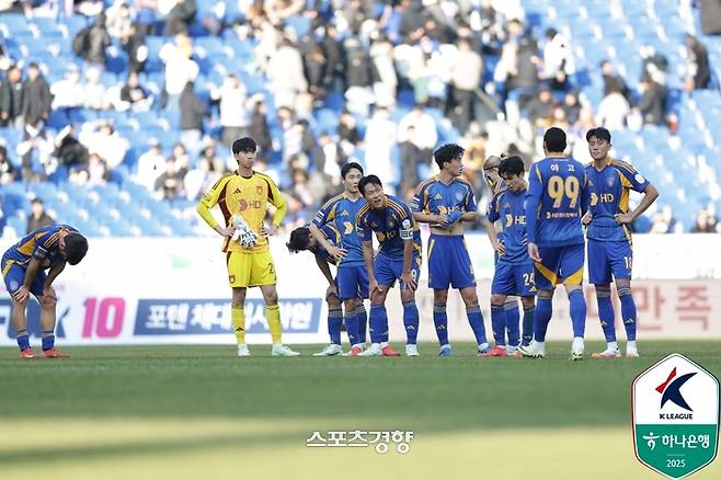 홈 개막전에서 패한 뒤 아쉬워하는 울산 HD 선수들. 프로축구연맹 제공