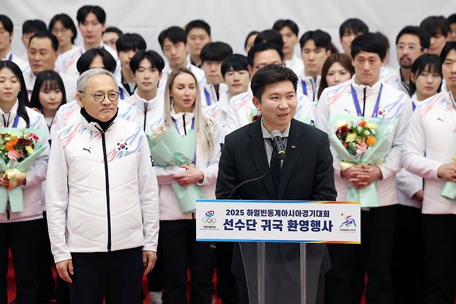 인사말하는 유승민 대한체육회장 당선인<저작권자(c) 연합뉴스, 무단 전재-재배포, AI 학습 및 활용 금지>