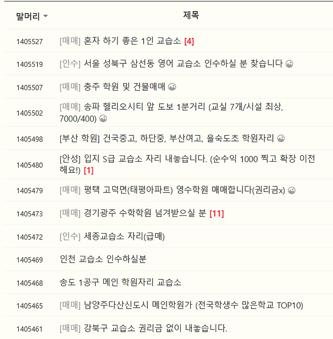 네이버 카페 학관노에 학원 직거래 게시글이 올라와있다./학관노 캡처