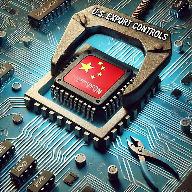 시장조사기관 트렌드포스는 미국의 수출규제 대상이 된 중국 창신메모리테크놀로지(CXMT)의 2026년 생산능력 전망치를 기존 월 40만장에서 32.5만~35만장으로 하향 조정했다. [챗GPT로 제작]