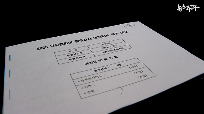국민의힘이 작성한 <2023 당원협의회 당무감사 현장감사 결과 보고>의 표지(2023년 10월 17일 작성)