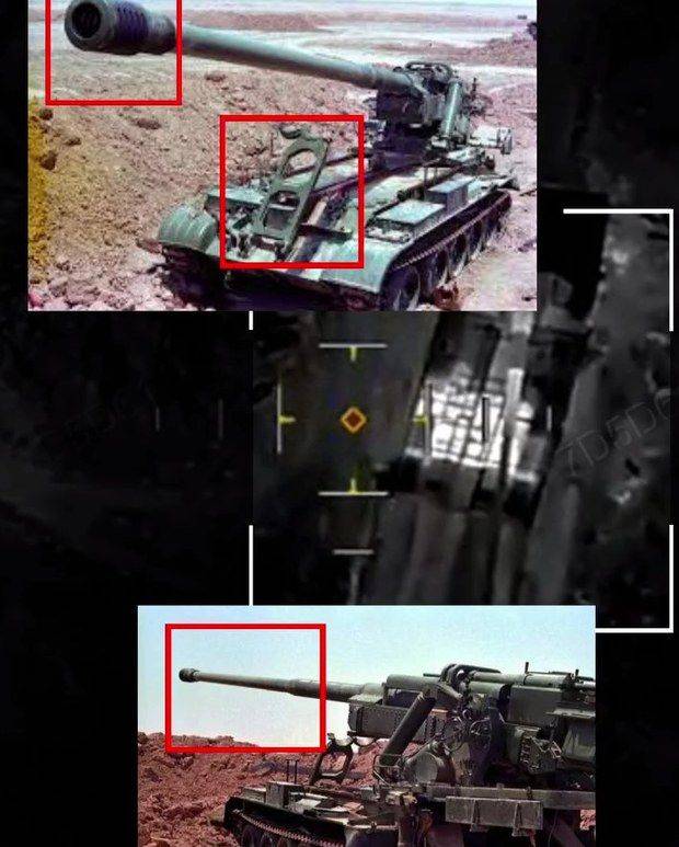 우크라이나군이 북한제 M-1989 ‘곡산’ 자주포를 포착한 모습(왼쪽)과 파괴한 장면. 사진=우크라이나군 텔레그램 계정 캡처·RFA