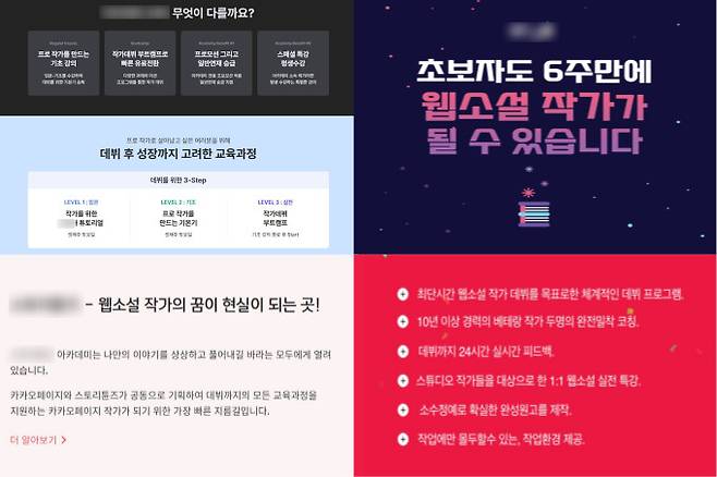 한 웹소설 아카데미 홍보 문구. 홈페이지 캡처