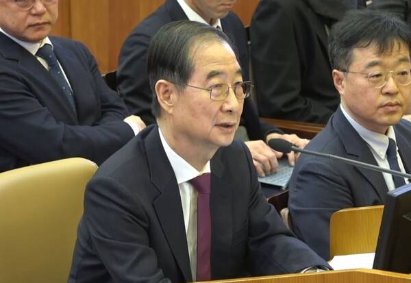 ▲한덕수 국무총리가 20일 윤석열 대통령 탄핵심판에 출석했다. 사진=헌재영상캡쳐