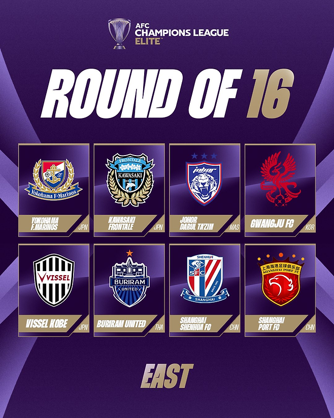 ACLE 8강 진출팀 명단을 SNS 게시물로 올려놓은 AFC. 특별한 설명 없이 9위 포항 대신 10위 상하이가 올라가 있다.  AFC SNS