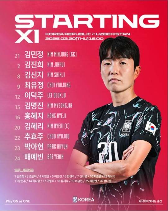 우즈베키스탄전 선발 명단. 사진[연합뉴스]