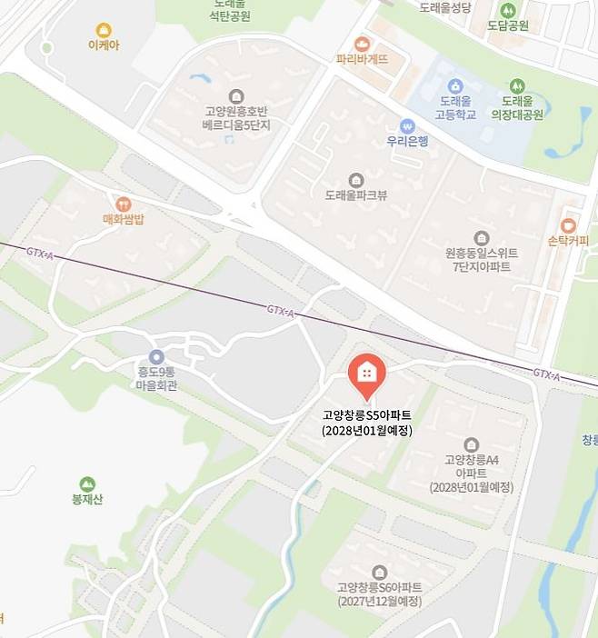 21일까지 본청약을 진행하는 고양창릉지구 공공분양 A4, S5, S6 블록 주변. [네이버 지도]