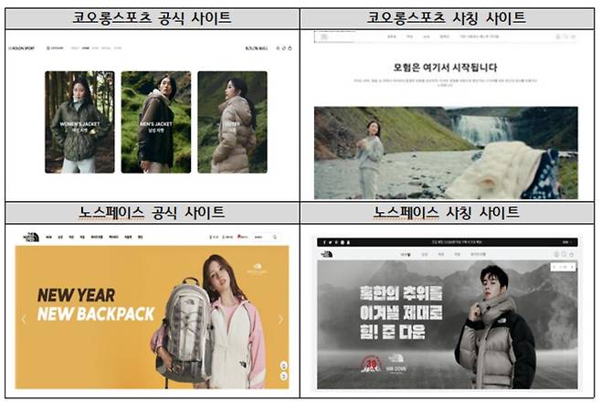 한국소비자원은 유명 아웃도어 브랜드를 사칭하는 해외쇼핑몰이 기승을 부리고 있다며 24일 소비자들에게 주의를 당부했다. ⓒ한국소비자원 제공