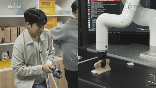 미미미누가 뉴로메카 AI협동로봇 인디와 대결하고 있다. (사진=뉴로메카)