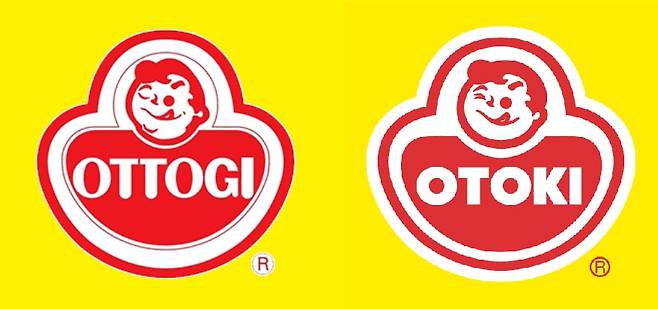 오뚜기는 지난해 8월 영문 표기 ‘OTTOGI’(왼쪽)를 ‘OTOKI’(오른쪽)로 변경했다. 서체도 굵고 간결해진 모습이다. /오뚜기 제공