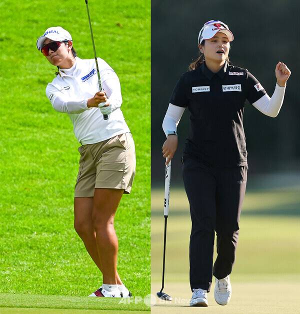 2025년 미국여자프로골프(LPGA) 투어 HSBC 위민스 월드 챔피언십에 출전한 김아림 프로가 1라운드에서 경기하는 모습이다. 그리고 함께 출전한 최혜진 프로. 사진제공=ⓒAFPBBNews = News1