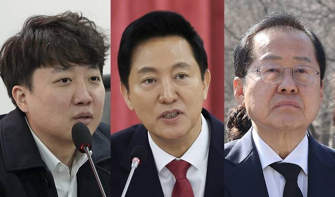 From left: Former People Power Party leader and minor Reform Party lawmaker Rep. Lee Jun-seok; Seoul Mayor Oh Se-hoon; Daegu Mayor Hong Joon-pyo. Yonhap
