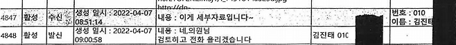 명태균-김진태 카카오톡 대화가 담긴 2024년 10월 15일자 검찰 수사보고서.