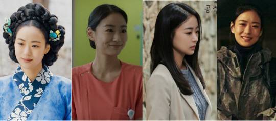 (왼쪽부터)‘원경’, ‘정신병동에도 아침이 와요’, ‘공작도시’, ‘택배기사’ 속 이이담의 모습.