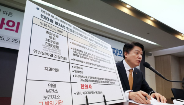 윤성찬 대한한의사협회 회장이 2월 25일 서울 중구 프레스센터에서 한의사의 엑스레이(X-ray) 사용 선언 긴급 기자회견을 하고 있다. 연합뉴스