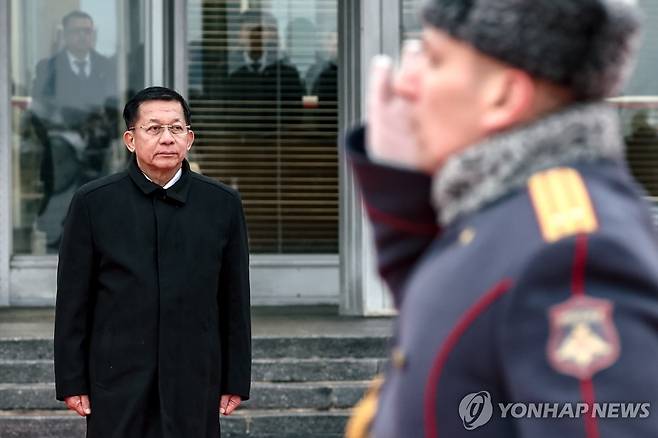 러시아 도착한 미얀마 군정 수장 흘라잉 최고사령관 [타스 연합뉴스 자료사진. 재배포 및 판매 금지]