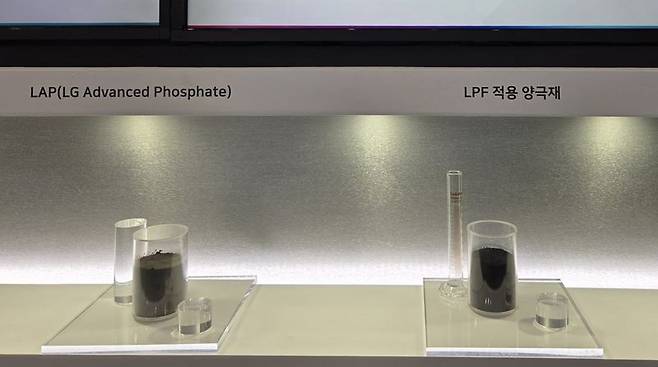 LG화학 '인터배터리2025'에 부스에 전시된 전구체 프리 양극재(LPF). 사진=홍요은 기자