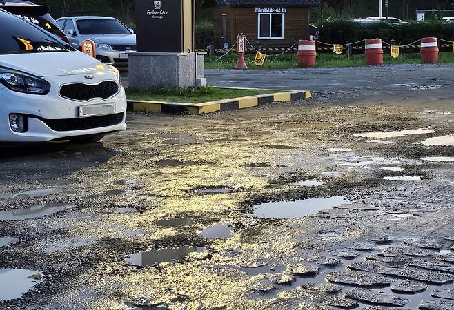 빗물 고인 경주 동궁과 월지 임시주차장 [경주시 제공. 재판매 및 DB 금지]