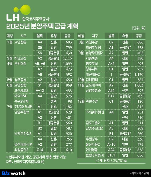 LH, 2025년 분양주택 공급계획/그래픽=비즈워치