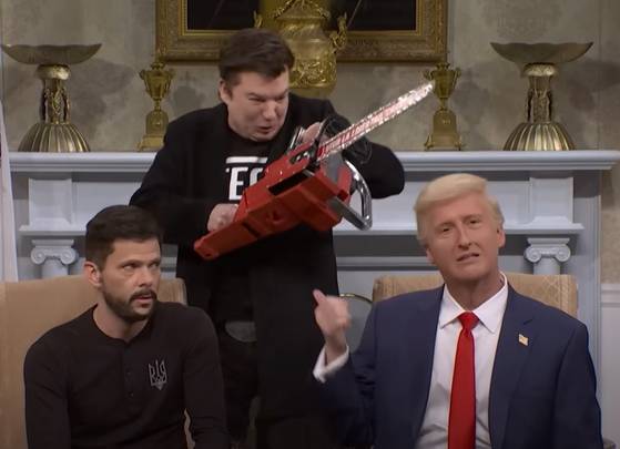 정상회담 패러디로 트럼프 정부의 독선을 꼬집은 SNL. [유튜브 캡처]