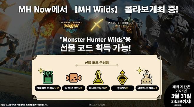 ▲ 몬스터 헌터 와일즈에서 사용할 수 있는 아이템 선물 코드도 제공된다