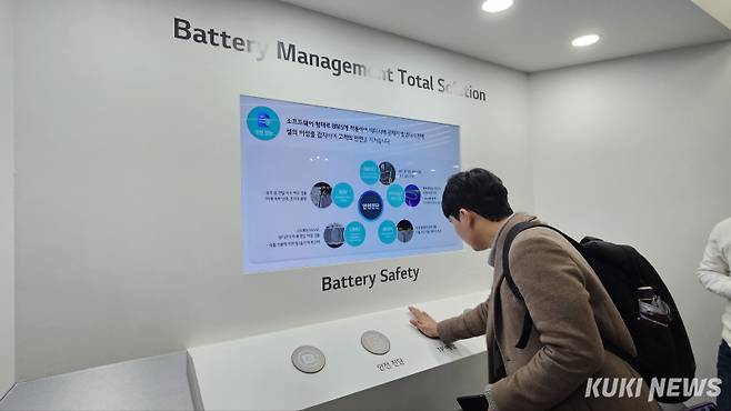 LG에너지솔루션은 ‘인터배터리 2025’ 더배터리컨퍼런스에서 독자적인 BMTS(배터리 관리 토탈 솔루션 Battery Management Total Solution) 브랜드 비.어라운드와 차별화된 BMTS 기술을 소개했다. 조은비 기자&nbsp;