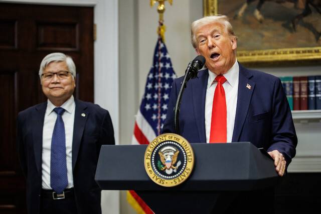 3일(현지시각) 미 백악관에서 열린 대만의 파운드리업체 TSMC의 반도체 생산설비 투자 기자회견에서 발언 중인 트럼프 대통령. 연합뉴스