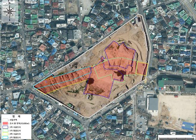 후백제 성벽 유물 조사 위치도 및 조사 범위. 전북문화유산연구원 제공