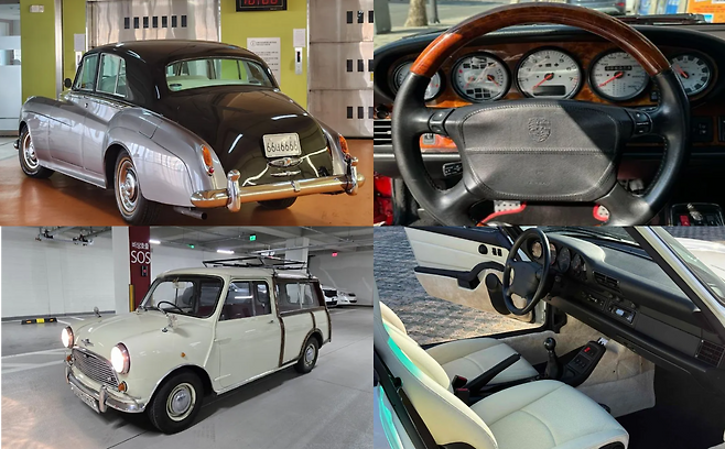 중고차 거래 플랫폼 엔카닷컴에 올라온 (왼쪽 상단부터 시계 방향으로) 1980년식 롤스로이스 팬텀, 1997년식 포르셰 911 카레라, 1991년식 미니 로버, 1995년식 포르셰 911 카레라. /엔카닷컴