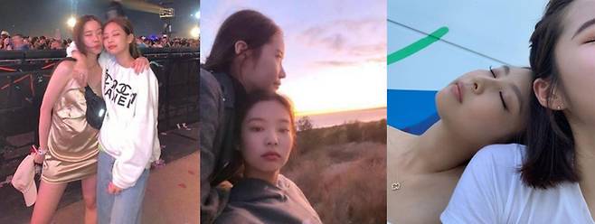 제니-차희가 함께 한 사진들. 인스타그램.