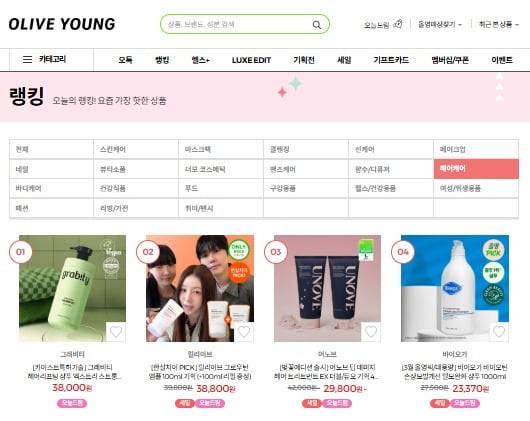 올리브영 입점 첫날부터 헤어케어 카테고리 1위를 기록한 그래비티 샴푸. / 출처=올리브영 화면갈무리