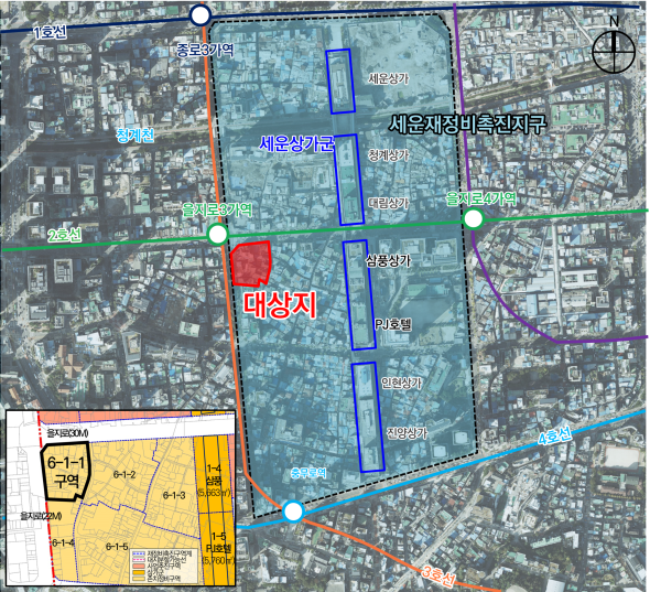 중구 을지로 세운지구 6-1-1구역 위치도. 서울시