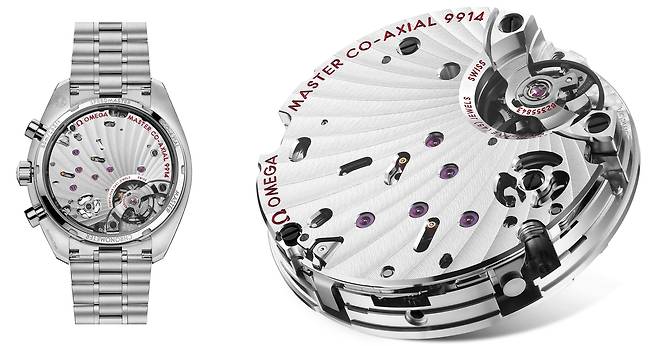마스터 크로노미터 인증을 받은 오메가 자체제작 무브먼트인 코-액시얼 칼리버 9914가 시계의 심장으로 쓰였다. 사진 오메가