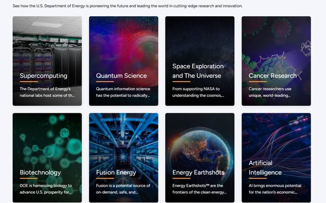 미국 에너지부가 주도하는 첨단기술 분야 연구 현황. 에너지부 누리집