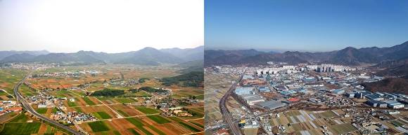 대구테크노폴리스 과거와 현재(왼쪽부터) [사진=달성군]