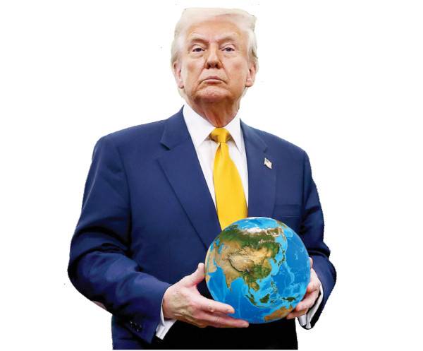 도널드 트럼프 미국 대통령이 주요 교역국의 ‘비관세 장벽’에 대해 관세 부과를 예고하며 글로벌 경제의 위기감이 고조되고 있다. 사진은 트럼프 대통령이 지난 7일(현지시간) 백악관에서 2026년 북중미월드컵 공인구를 들고 있는 모습에 지구본을  합성했다. AP연합뉴스, 게티이미지