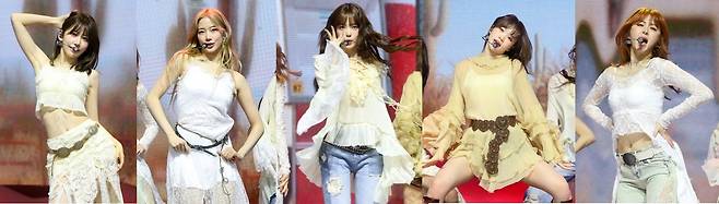 (From left) Sakura, Kazuha, Hong Eunchae, Kim Chaewon, Huh Yunjin  (Newsis)