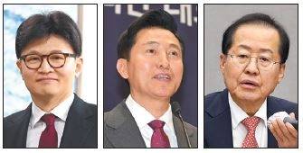 한동훈(왼쪽부터) 전 국민의힘 대표, 오세훈 서울시장, 홍준표 대구시장
