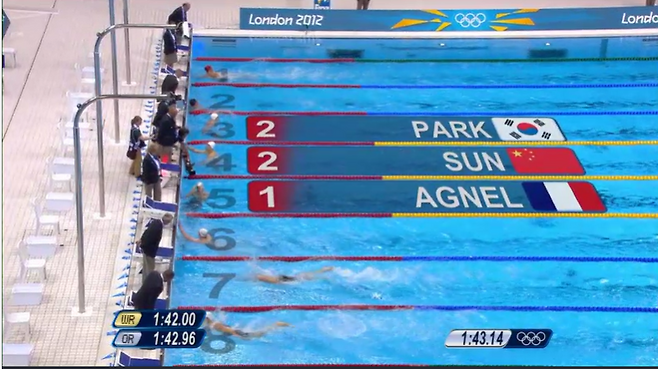 2012 런던올림픽 남자 자유형 200m 결과 (KBS  중계 화면 캡쳐)